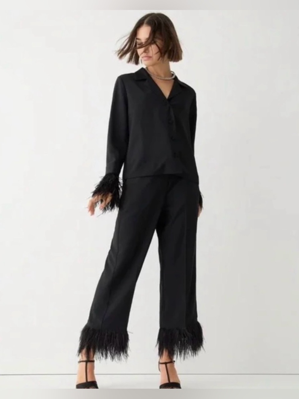 Feather trimmed pants